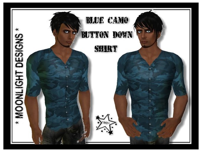 *MD* Blue Camo Button Down Shirt