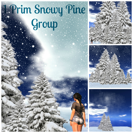 Snowy Pine Group - 1 prim - with falling snow!