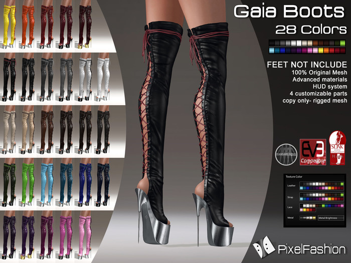 :)(: Gaia Platform Boots - All Colors- Mesh  - Classic Avatars + EVE Mesh Body + Slink Physique