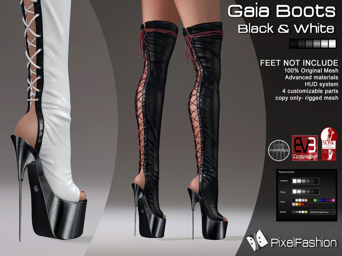 :)(: Gaia Platform Boots - Black & White - Mesh  - Classic Avatars + EVE Mesh Body + Slink Physique