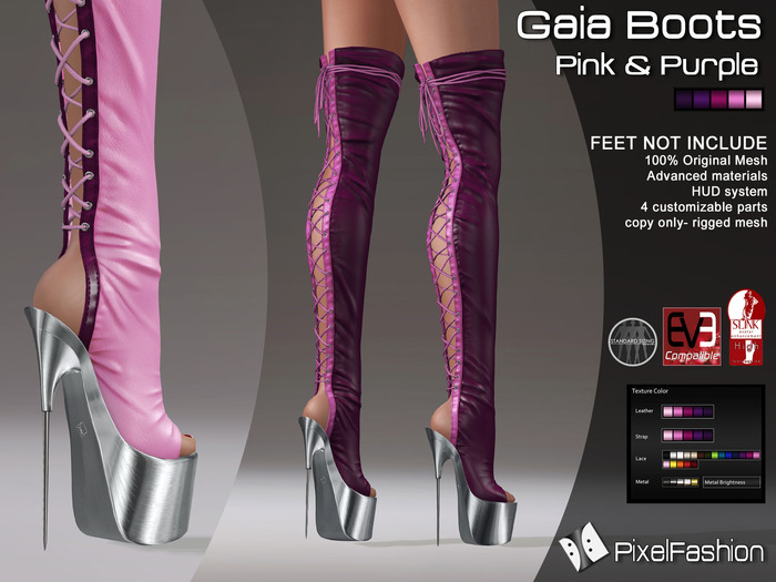 :)(: Gaia Platform Boots - Pink & Purple - Mesh  - Classic Avatars + EVE mesh body + Slink Physique