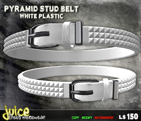 Men's Studded Plastic Belt - in white with Pyramid Studs