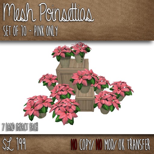 Mesh Poinsettia - Set of 10 Pink