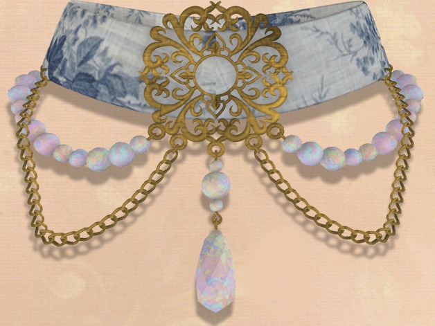 Rainbow Opal Chain-Collar Blue Floral