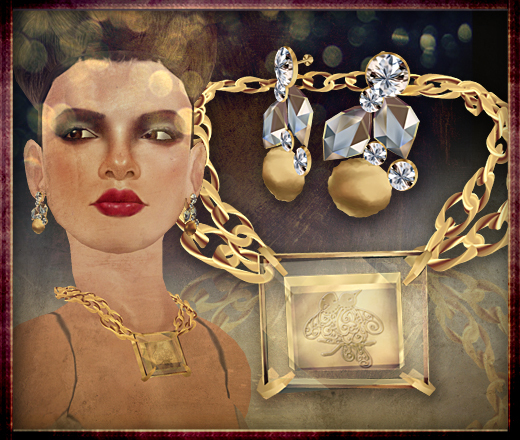 P.C;  Etched Gold Necklace Set