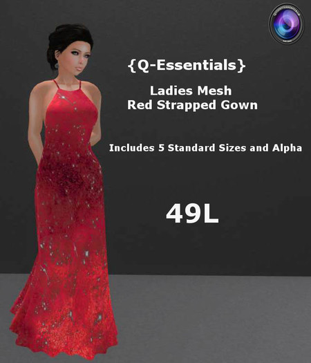 {Q-Essentials} Ladies Mesh Red Strapped Gown