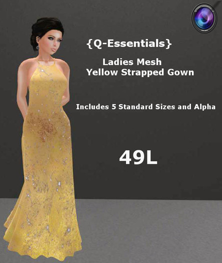{Q-Essentials} Ladies Mesh Yellow Strapped Gown