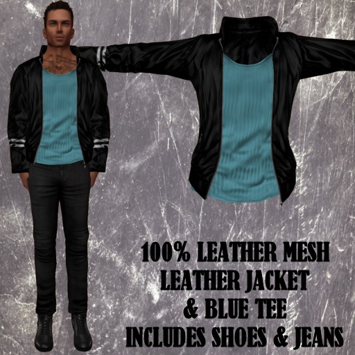 Trollis  - Leather  Jacket & Blue tee set
