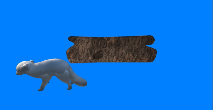 Animated Artic Fox In Hollow Log Mesh