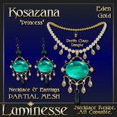 * * OUTLET PRICE * * KOSAZANA "Princess" Eden Necklace & Earrings Set - Aqua Cream Dark Aqua Gold