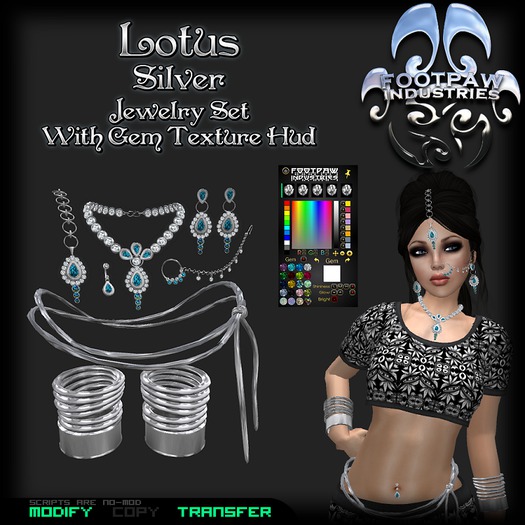 [FPI] Lotus Jewelry Silver ~ Beautiful Jewelry Set with hud for the Gems