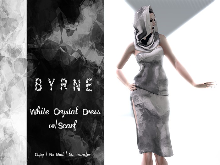 (BYRNE)Crystal White Mesh Dress & Scarf (BOXED)