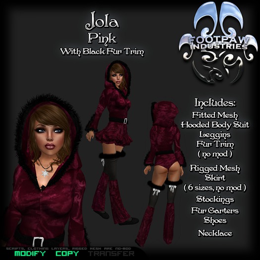 [FPI] Jola Pink -Black trim, Lovely Crushed Velvet Outfit with Fur trim
