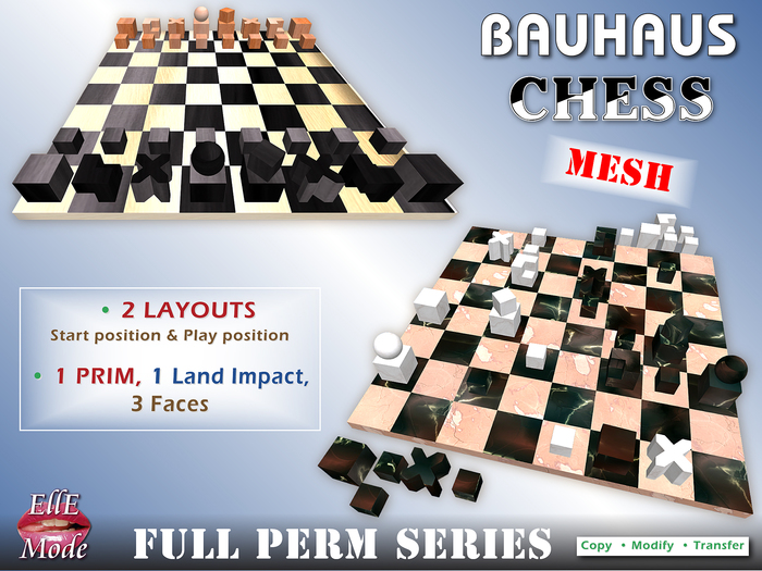 BAUHAUS CHESS * Mesh * 2 Layouts - 1 Prim * Full Permission * Copy, Modify, Transfer * FULL PERM SERIES 