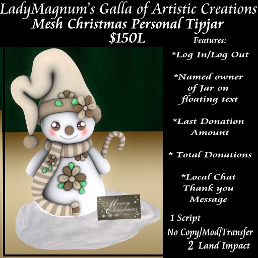 1 LadyMagnum's Mesh Christmas Snowgirl Tipjar No 4