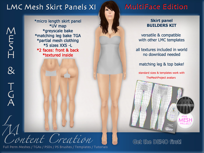 LMC Mesh Templates - Skirt Panels XI MultiFace - fully rigged micro length skirt panel - Builders Tool Kit