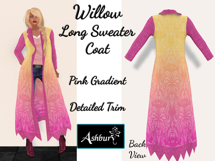 [ASHBURY] Willow Long Sweater Coat-Gradient Pink/Yellow