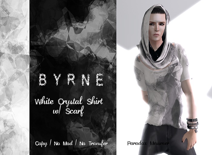 (BYRNE)Crystal White Men's Mesh Deep Neck Shirt & Scarf(BOXED)