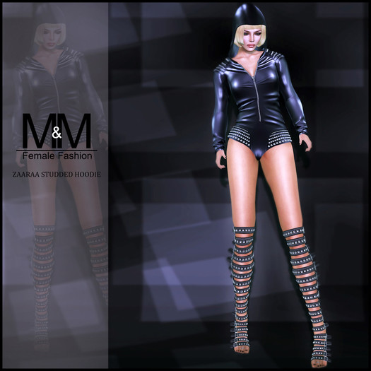 M&M-ZAARAA STUDDED HOODIE BLUE