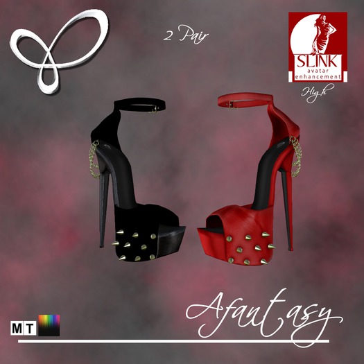 2 Pr. AFantasy High Slink Studded Chain Heels 'Dixie'