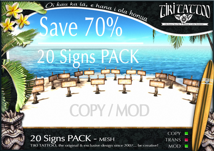 Tiki Tattoo - 20 Signs Pack - Mesh
