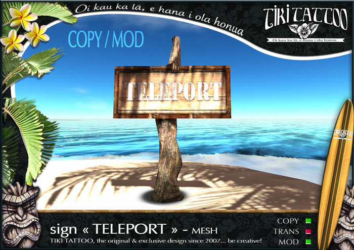 Tiki Tattoo - TELEPORT sign for Tiki Beach - Mesh COPY / MOD