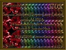 *Kushi* Sequin Stitched Flower Lace Seamless Textures Materials Ready Full Perms High Res 1024x1024 Tileable Repeating