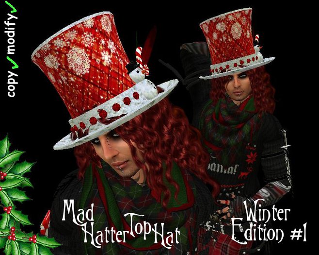 Absinthe, Art & Angels - Mad Hatters Winter Top Hat #1 (red)