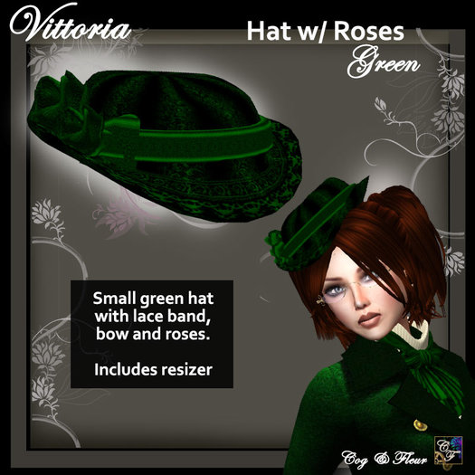 C&F Vittoria Small Hat w/ Roses - Green