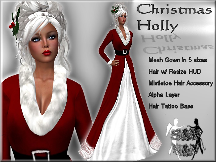 Christmas Holly Gown & Hair