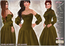 [V/W] Ella Dress Fern Green - Medieval Fantasy gown outfit with separate sleeves and poncho