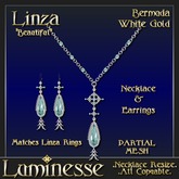 * * OUTLET PRICE * * LINZA "Beautiful" Bermuda Necklace & Earrings Set - Teal White Gold