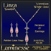 * * OUTLET PRICE * * LINZA "Beautiful" Vermilion Necklace & Earrings Set - Red White Gold