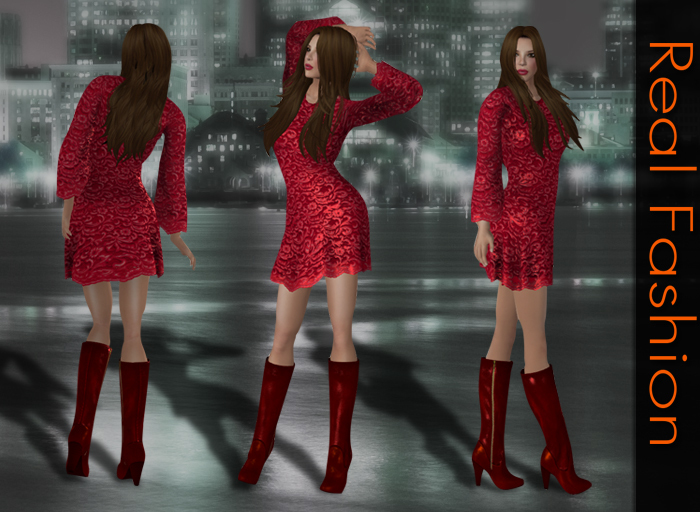REAL FASHION Lace dress and boots RED