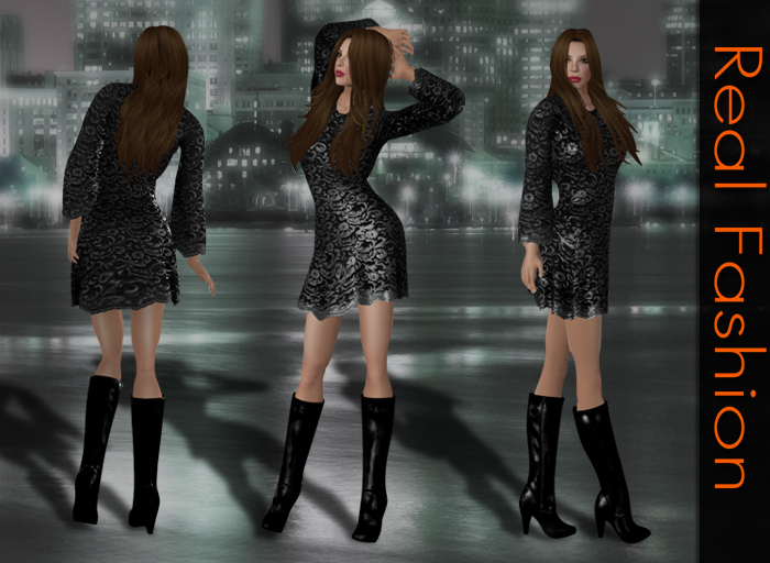 REAL FASHION Lace dress and boots BLACK