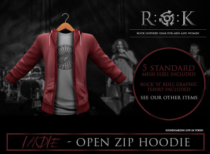R:O:K STORE INDIE OPEN HOODIE RED W/ GUITAR SHIRT*