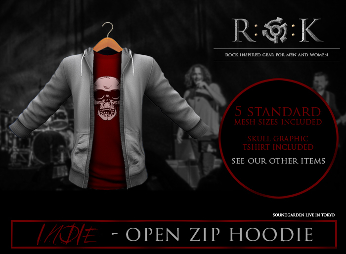 R:O:K STORE INDIE OPEN HOODIE LT GRAY W/ RED SKULL SHIRT*