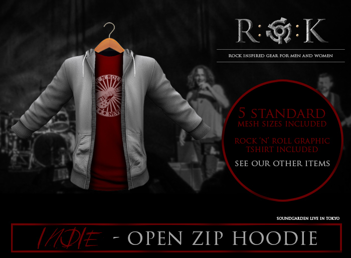 INDIE OPEN HOODIE LIGHT GRAY W/ ROCK 'N' ROLL SHIRT