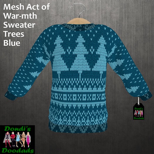 Dondi's Doodads Mesh Act of War-mth Sweater Trees Blue
