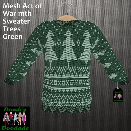 Dondi's Doodads Mesh Act of War-mth Sweater Trees Green