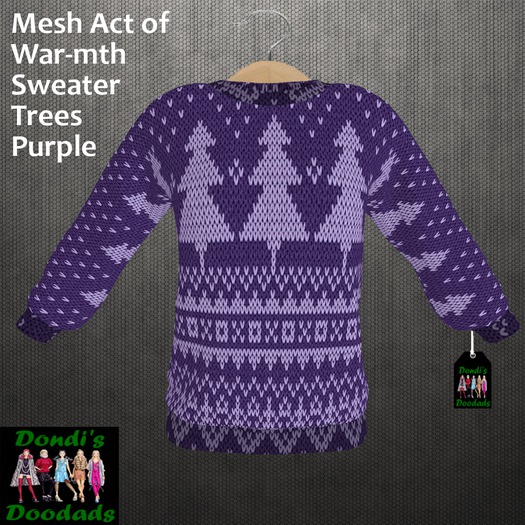 Dondi's Doodads Mesh Act of War-mth Sweater Trees Purple