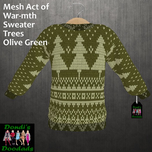 Dondi's Doodads Mesh Act of War-mth Sweater Trees Olive Green