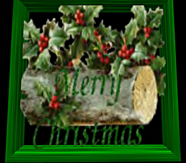 FRAMED ANIMATED FLASHING MERRY CHRISTMAS WITH YULE LOG