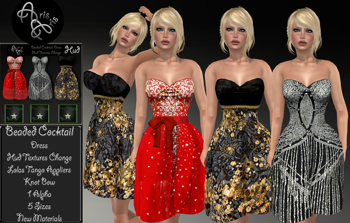 ***ArisAris Beaded Cocktail Dress~Hud textures Change~ Lolas Tango 
