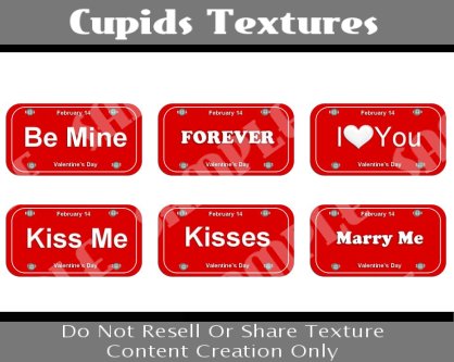 6 Valentine License Plates Alpha Textures