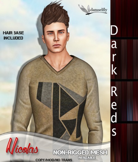 Second Life Marketplace - *~*Damselfly*~*Nicolas Non-Rigged Mesh Dark Reds