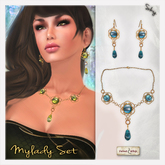 [V/W] Mylady Blue Sky Jewelry Set - Medieval necklace & earrings in gold and gemstones