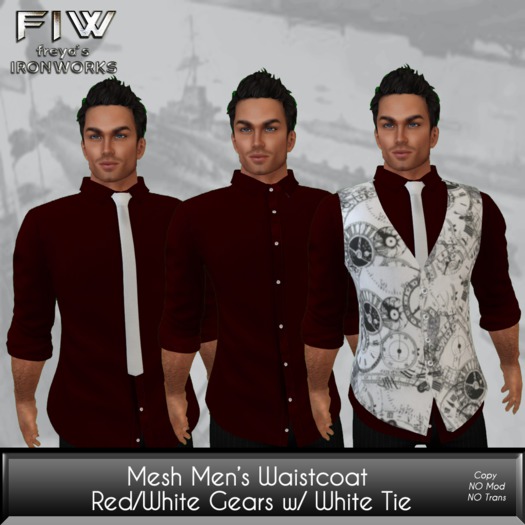 Mesh Men's Waistcoat - Red Shirt/White Tie/White Gears Waistcoat