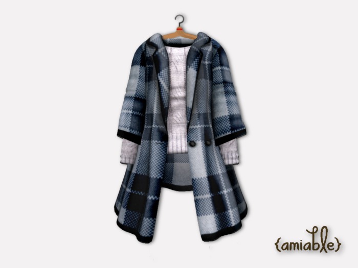 {amiable}Mesh Winter Checked Knit Coat_Blue
