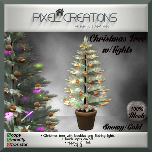 [PC] CHRISTMAS TREE W/LIGHTS - SNOWY/GOLD (Mesh) (Boxed)